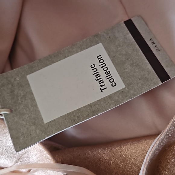 NWT Zara Metallic Rose Gold Mini Foux Leather Dress - Picture 9 of 11